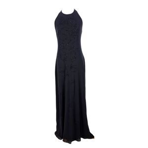 LAUNDRY BY SHELLI SEGAL Black Beaded Halter Bodycon Floor Length Dress Size Med